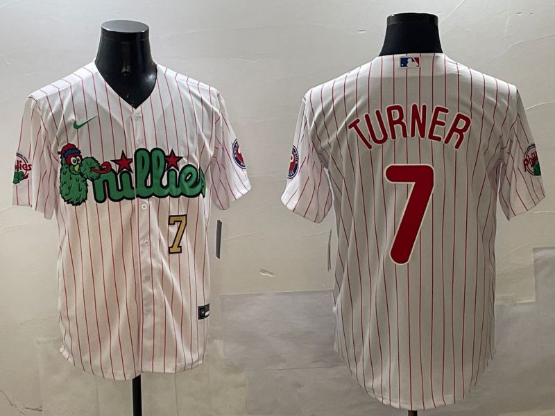 Men Philadelphia Phillies #7 Turner White Stripe Three generations Joint Name Game 2025 Nike MLB Jersey style 3->philadelphia phillies->MLB Jersey